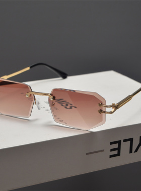 防紫外线长方形复古男女无框墨镜