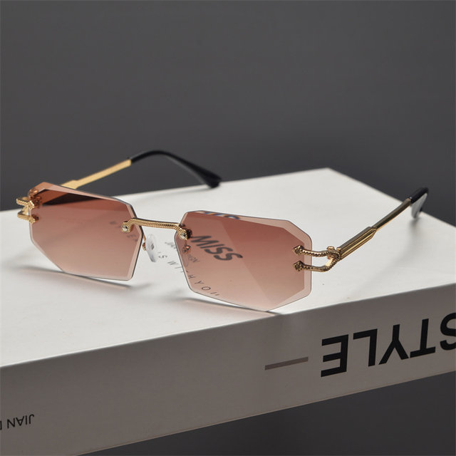 UV proof rectangular retro frameless sunglasses for men and women