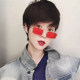 European and American retro Harajuku style sunglasses for men and women, trendy personality, ultra-narrow frame transparent yellow glasses, metal square frame sunglasses