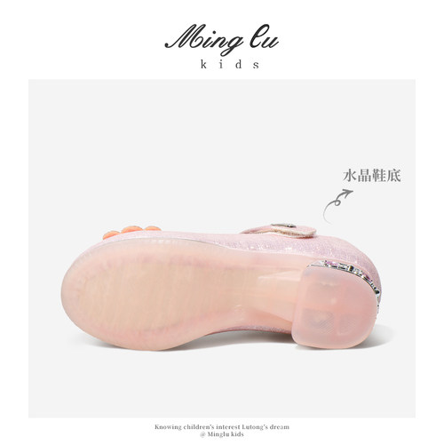 明璐女童公主水晶鞋儿童春秋款爱莎水钻亮晶晶小女孩童鞋皮鞋单鞋 - 图3