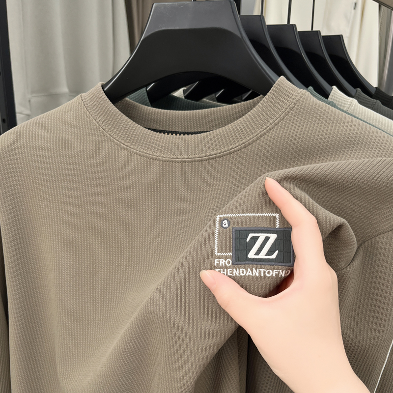 罗蒙圆领卫衣男士2024新款春秋季刺绣宽松休闲印花长袖百搭T恤男