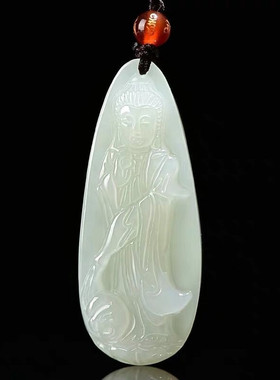 天然和田玉观世音挂件项链吊坠