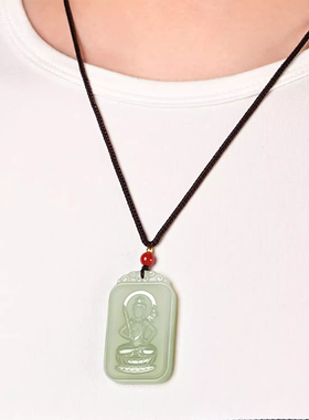 和田玉本命佛守护神吊坠双面雕刻