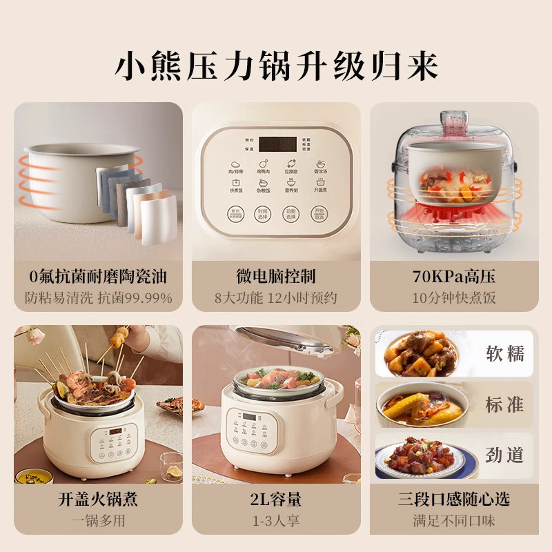 小熊迷你电压力锅家用2升智能快煮3人小型电饭煲高压锅预约神器,淘宝优惠券,粉丝福利购,淘宝优惠卷