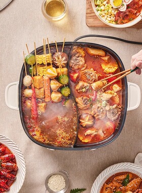 小熊家用电火锅鸳鸯锅多功能炒菜