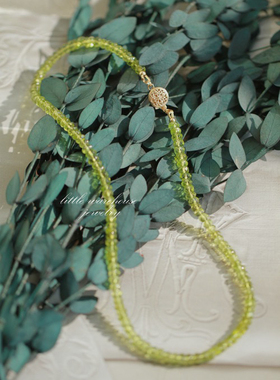 天然橄榄石包金项链原创女