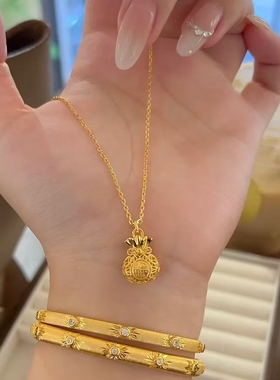 爆款越南沙金色花丝福袋镂空项链