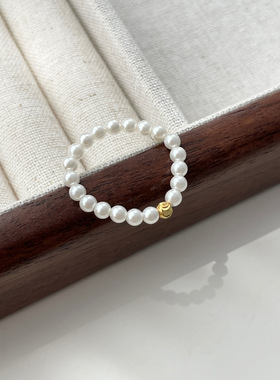 甜心奶泡 偷偷藏不住同款戒指轻奢mini人造珍珠车花圆珠弹力