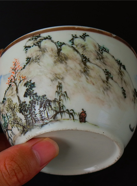 云=影清代名家大家程焕文浅绛彩山水风景人物碗   瓷器雅器雅玩