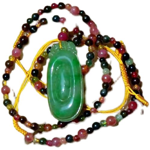 兰=心5034天然A货缅甸老坑阳绿翡翠福至心灵碧玺珠纯金珠项链手链 - 图3