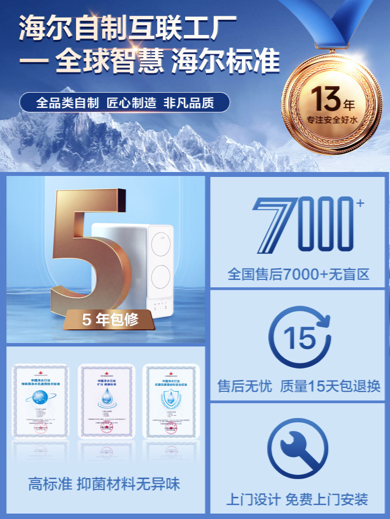 海尔家用ro反渗透800g加速热净水器 安欣元电器全屋净水系统