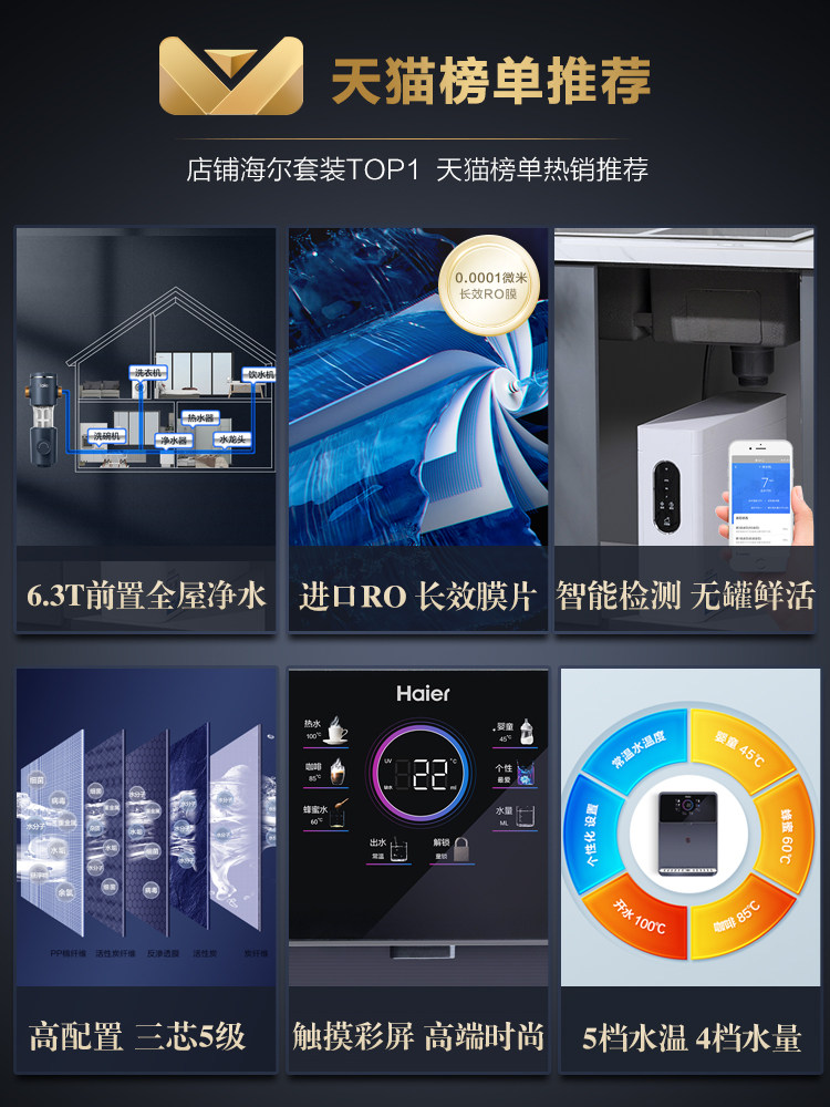 海尔家用ro反渗透速热管线机直饮机 安欣元电器净水器