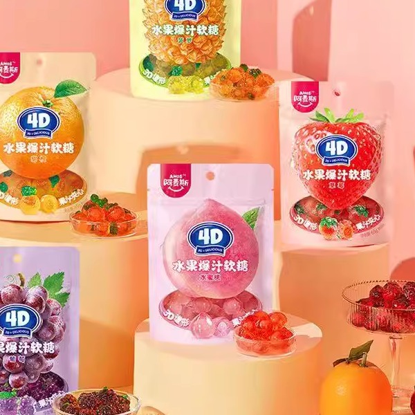 临期特卖F07 Amos阿麦斯4D积木酸奶水果混合果味橡皮糖72g糖果 - 图0