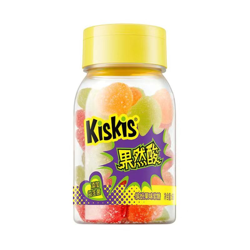 临期J10 KisKis酷滋果然酸果汁软糖68g酸砂益生菌软糖混合水果味 - 图0