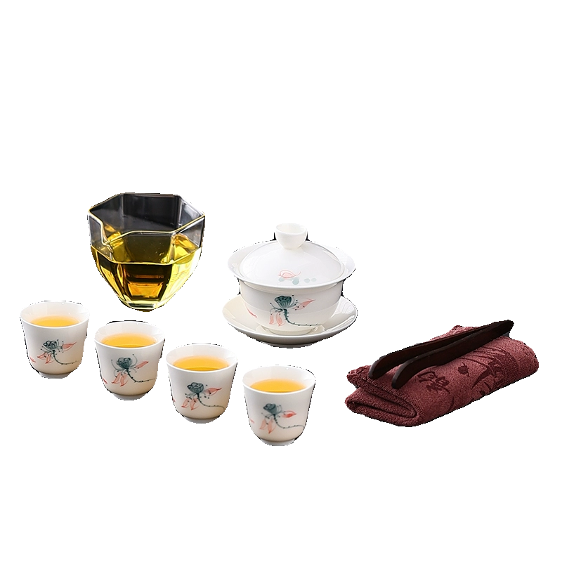 手绘大号三才盖碗羊脂玉德化白瓷单个泡茶碗陶瓷功夫茶具茶杯套装 - 图3
