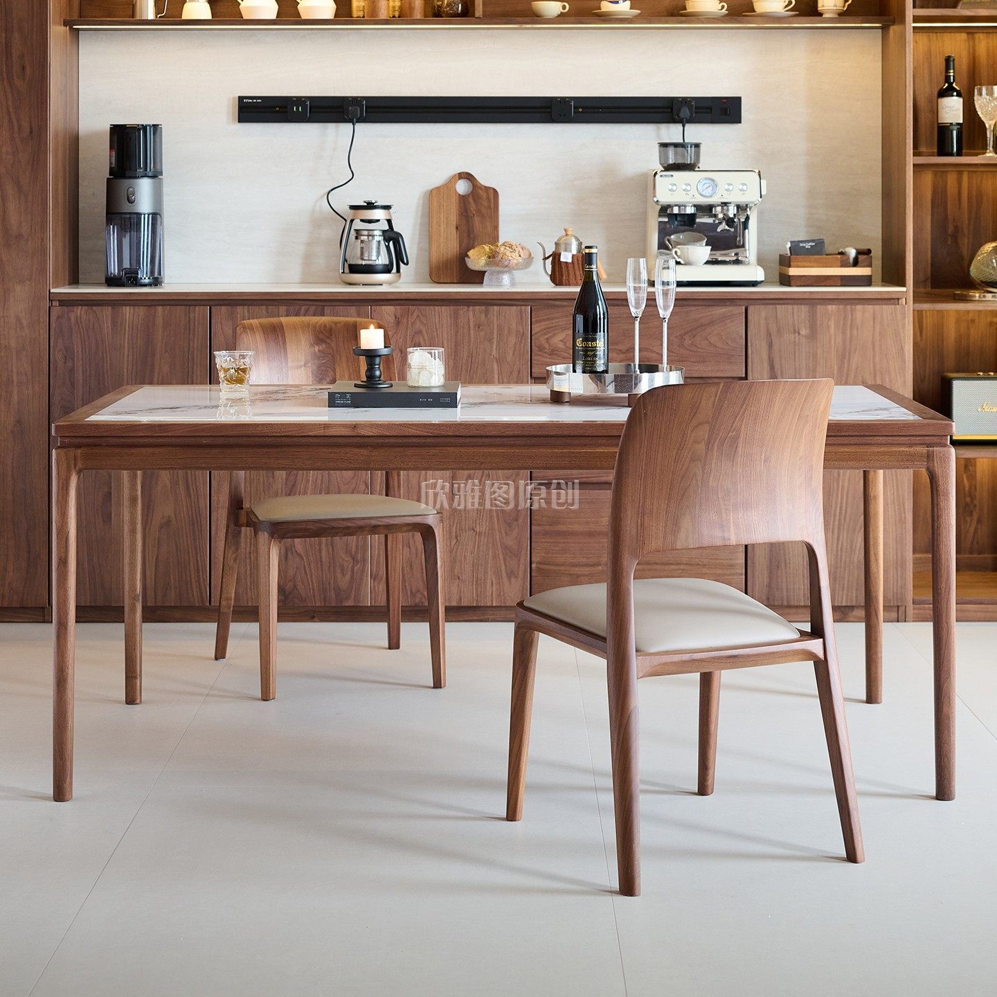 北美黑胡桃木餐桌2025新款家用高端实木岩板饭桌高级感餐桌椅组合,淘宝优惠券,粉丝福利购,淘宝优惠卷