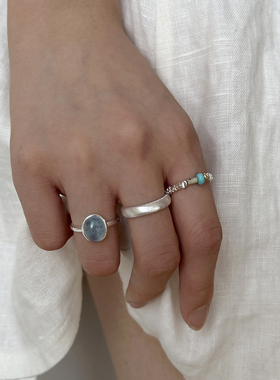 925纯银个性时尚戒指海蓝宝素圈