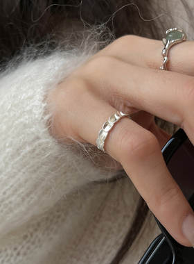 竹节绿玉纯银戒指几何鱼鳞片尾戒