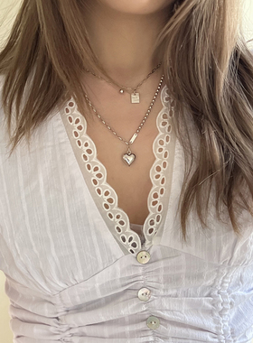 圆珠爱心设计925纯银女毛衣链