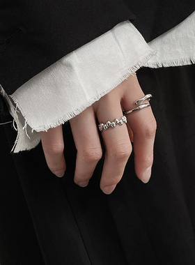 s925小众风豆豆错边线条开口戒指