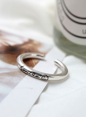 s925纯银戒指女smile单圈重工