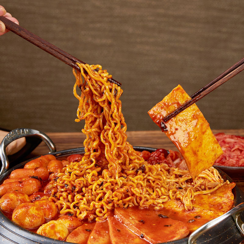 螺村长韩式部队火锅 韩国辣汤年糕火锅芝士拉面酱料食材套餐748g - 图1