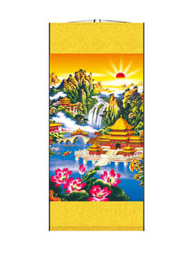现代中式七联山水茶楼客厅装饰画