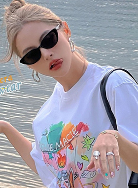 速发复古小窄框猫眼墨防级感夏镜晒小脸黑圆海边色脸太