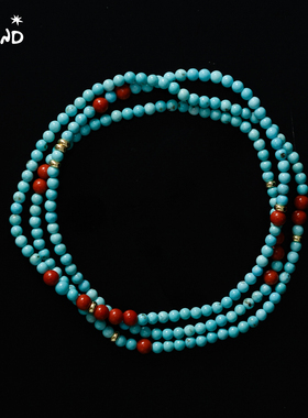 野矿岛高瓷绿松石三圈多宝手链3mm极细小米珠南红锁骨链新中式叠