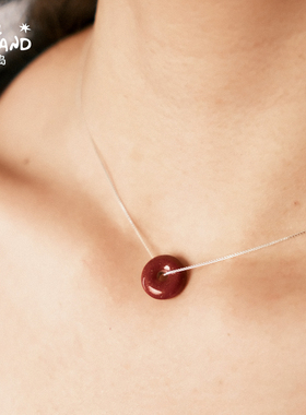 野矿岛朱砂甜甜圈复古平安扣项链