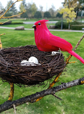 仿真鸟窝装饰摆件鸟巢草编假鸟