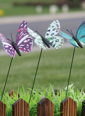 夜光发亮仿真塑料蝴蝶盆栽装饰品