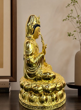 贴金黄铜观音杨柳枝家用供奉佛像