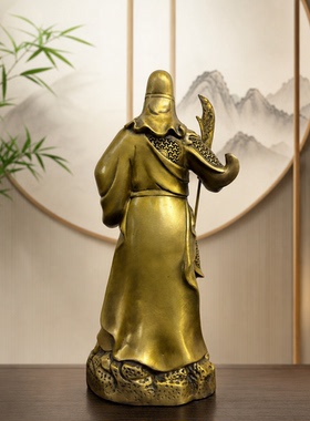 纯铜关公素袍关公立刀托宝家用