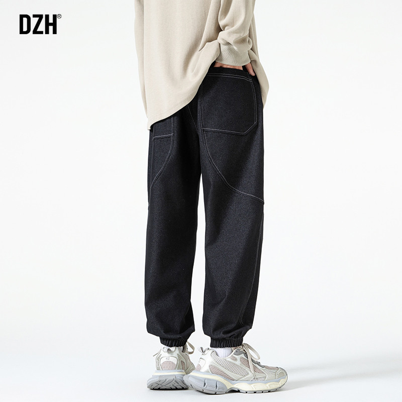 男士松紧腰束脚牛仔裤男秋冬加绒加厚2025新款美式vibe裤子高街裤 - 图1