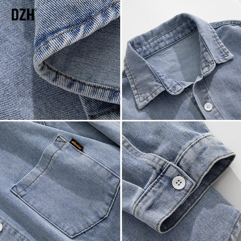 男士深蓝色长袖牛仔衬衫男秋季复古休闲外套宽松上衣男装2025新款,淘宝优惠券,粉丝福利购,淘宝优惠卷