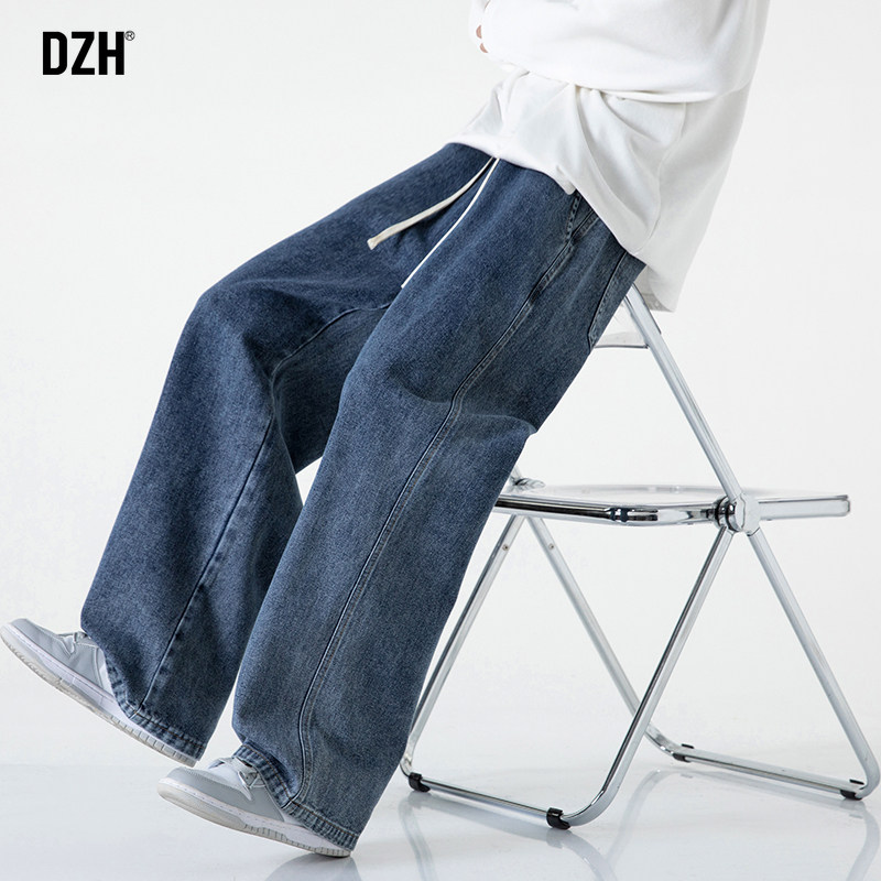 男士蓝色阔腿直筒宽松休闲牛仔裤 dzh牛仔裤