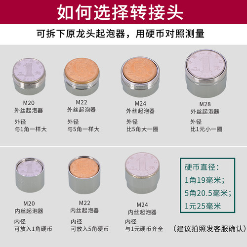 水龙头转接头配件净水器M20/22/24/28外丝细牙变内丝4分粗牙黄铜 - 图3