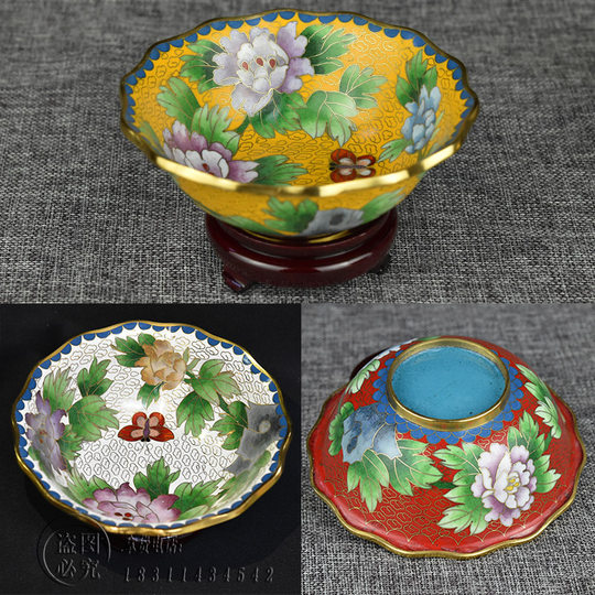 景泰蓝5寸磨光花口碗北京特色传统手工艺双面掐丝珐琅碗摆件礼品