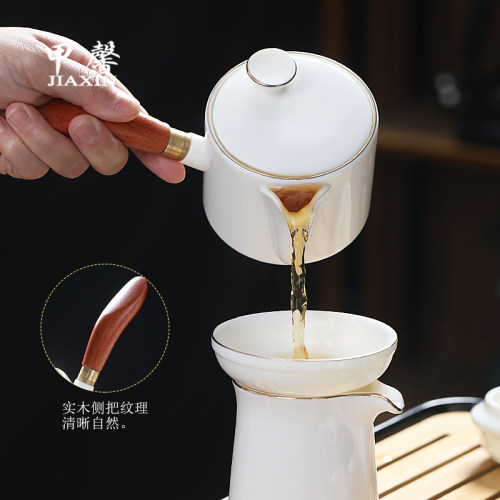 德化白瓷茶具套装家用高档描金侧把茶壶羊脂玉瓷泡茶盖碗茶杯礼盒-图1