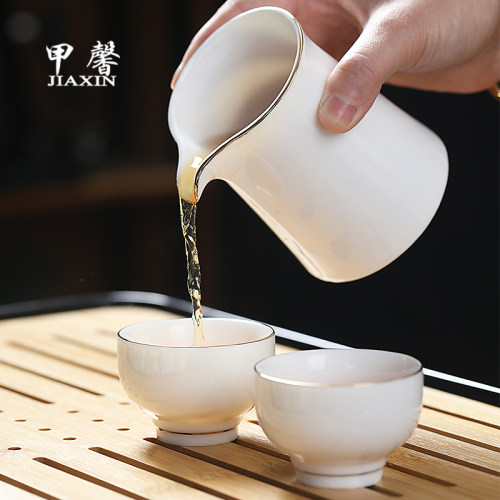 德化白瓷茶具套装家用高档描金侧把茶壶羊脂玉瓷泡茶盖碗茶杯礼盒-图2