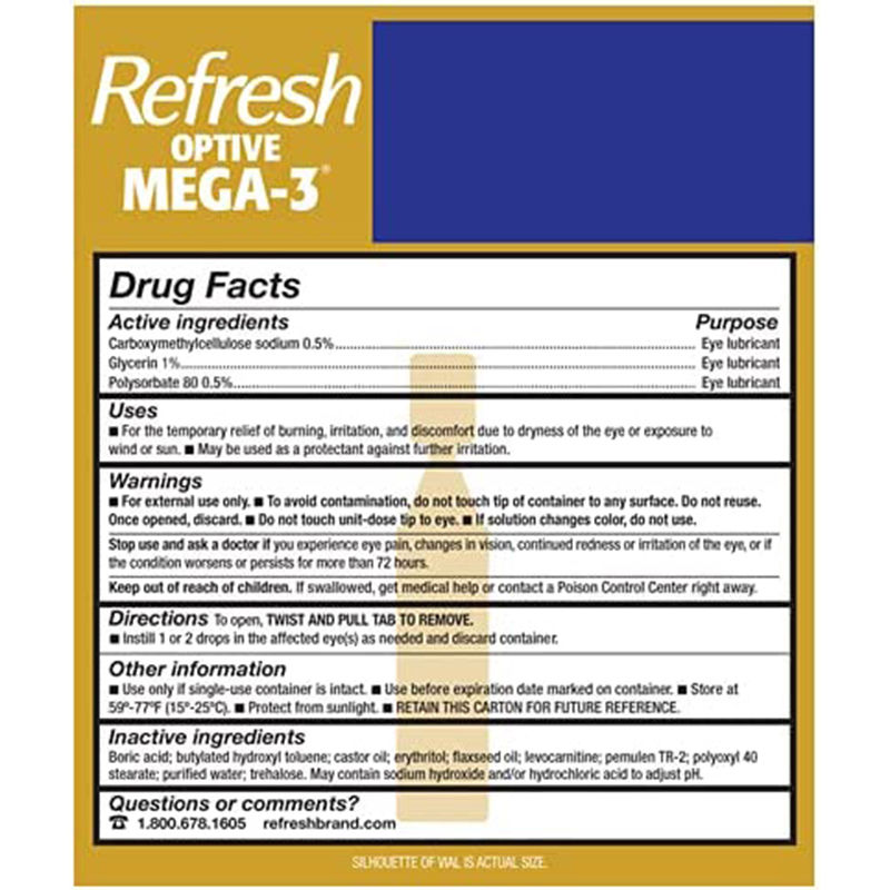 美国refresh滴眼液补人工泪液mega3缓解干眼滋养泪膜护眼30/60只 - 图1