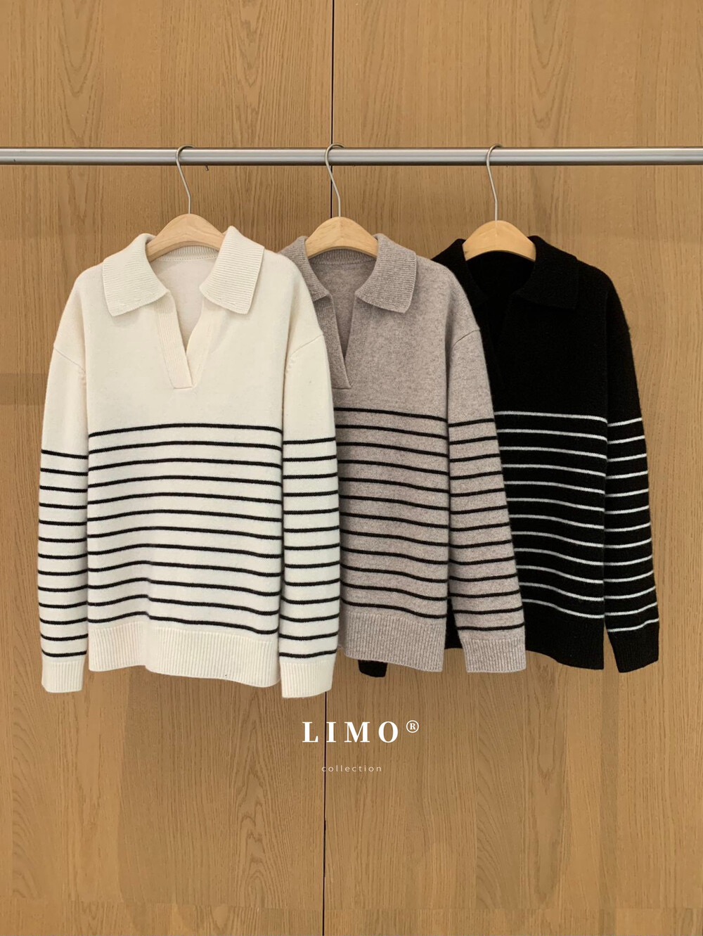 【LIMO】冬上新100羊毛POLO领条纹毛衣(含100%羊毛)8222 - 图0