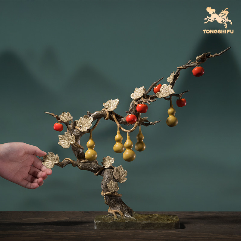 铜师傅《五福临门事事如意》客厅桌面铜柿子葫芦摆件 家居装饰品,淘宝优惠券,粉丝福利购,淘宝优惠卷