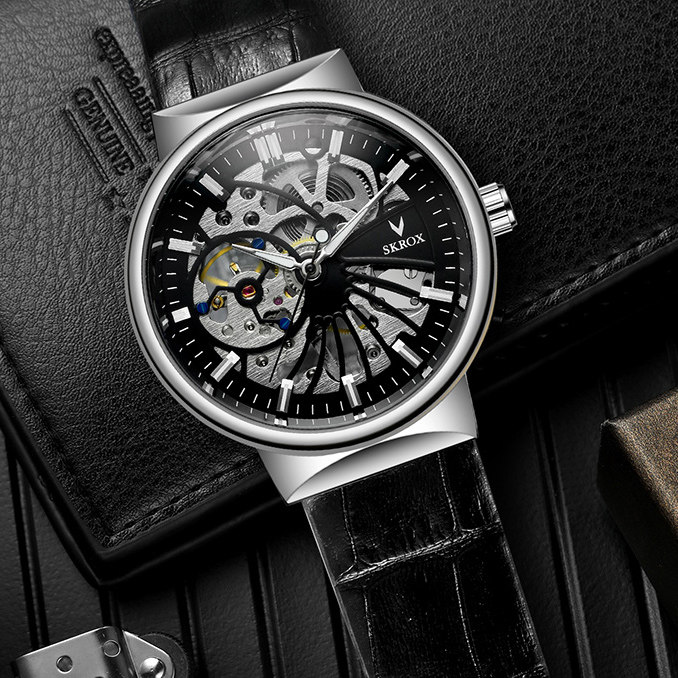 skrox正品双面镂空超薄夜光机械表 skrox国产腕表