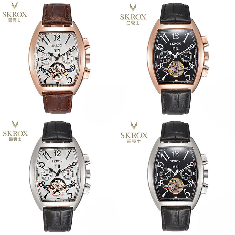 2018新款陀飞轮个性酒桶男士机械表 skrox国产腕表