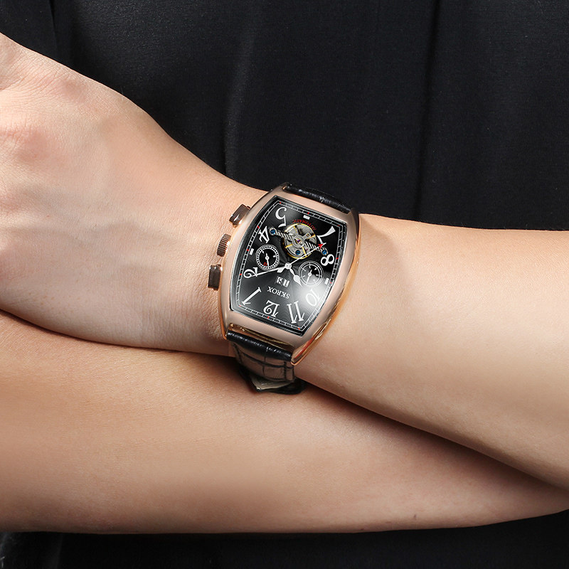 2018新款陀飞轮个性酒桶男士机械表 skrox国产腕表