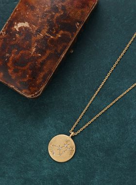 新款时尚百搭十二星座镶钻吊坠星图款项链设计金属质感秋冬毛衣链