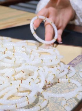 新疆直发正品和田玉白玉直切手串天然玉石手链带证书