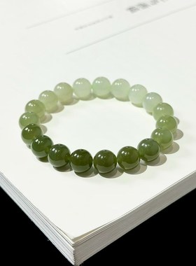 新疆直发正品和田玉晴水渐变圆珠手链天然玉石手串10mm带证书